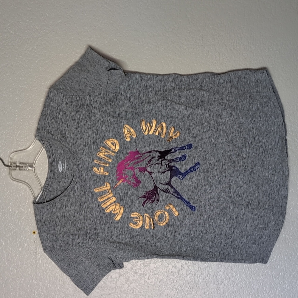 **Old Navy Gray Unicorn Tee with Pink and Gold Accents./Size:XL(14)